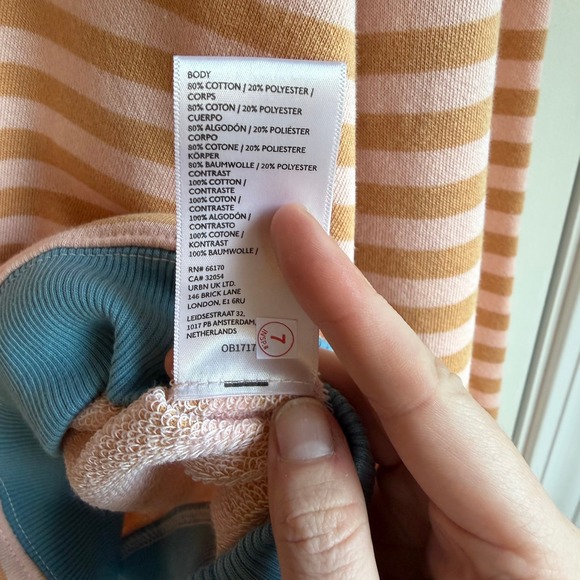 Free People We The Free Striped Oversized Pullover Sweatshirt Pink Tan Blue L - Picture 7 of 10